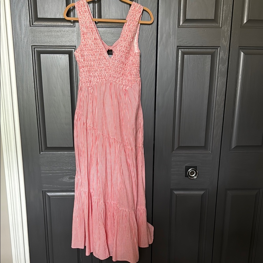 Free People Pink Smocked Ruffled Maxi Dress